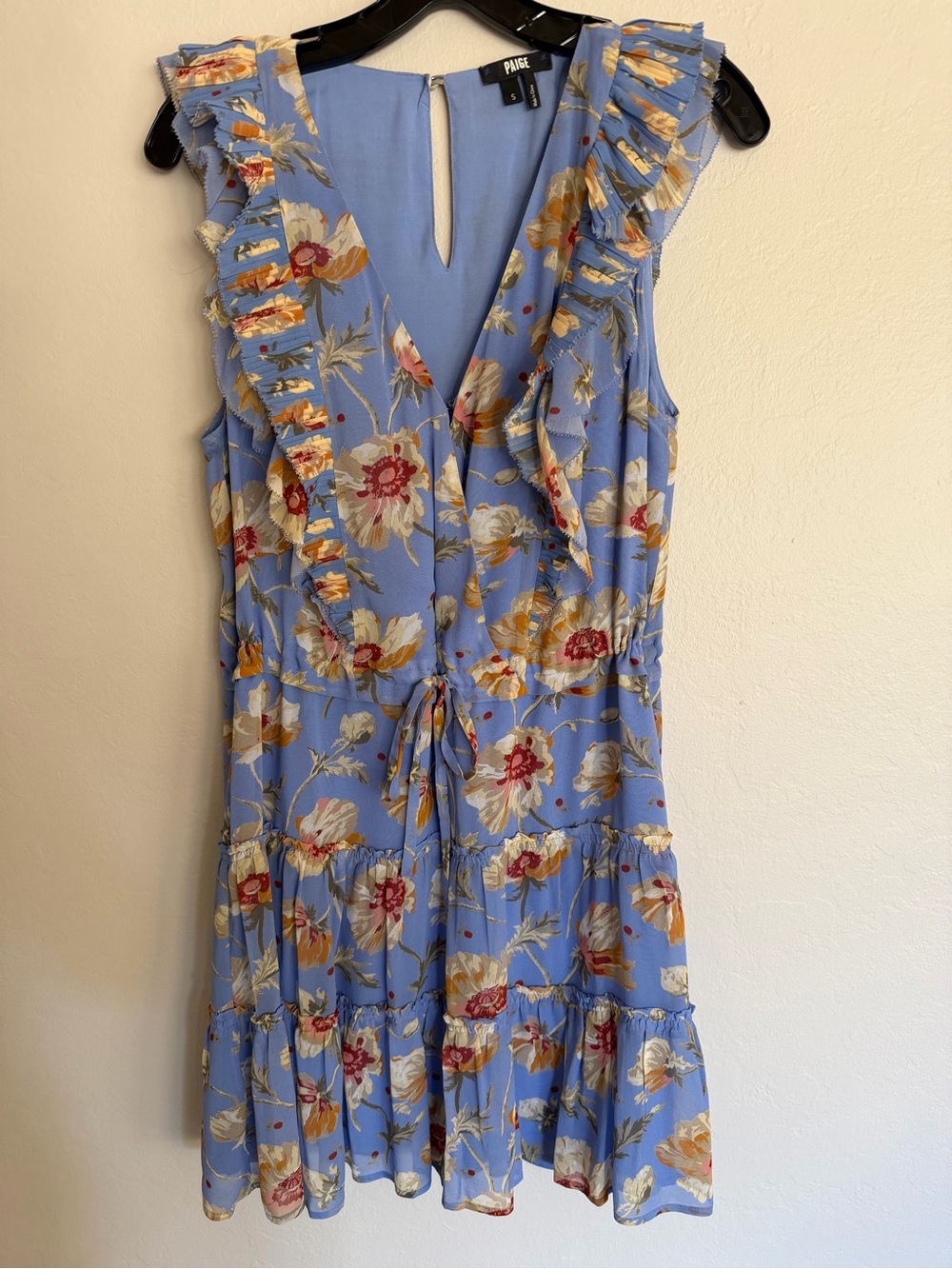PAIGE Light Blue Floral Ruffle-Trim Tiered Dress